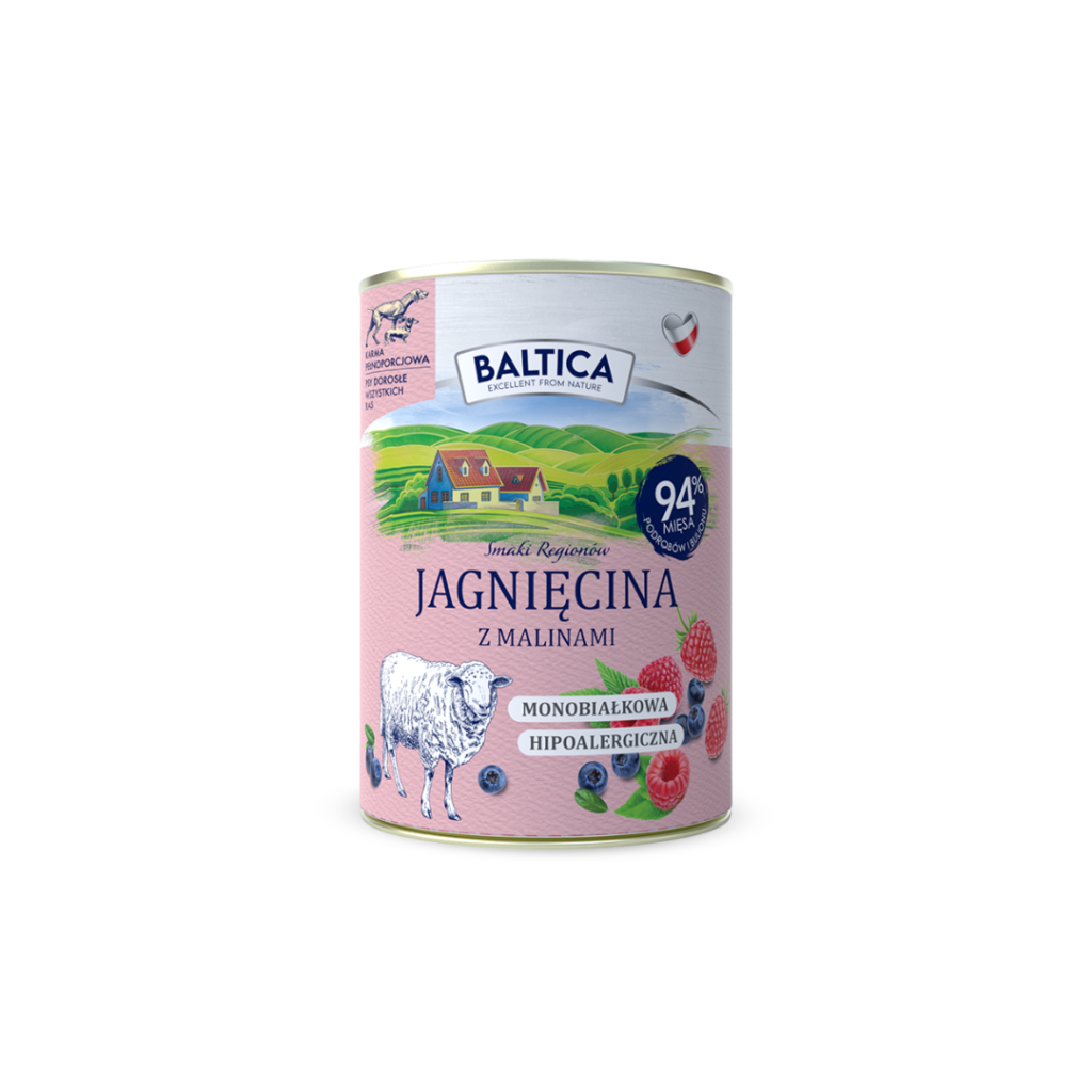 karma baltica z jagnięciną i malinami, mokra karma dla maltańczyka