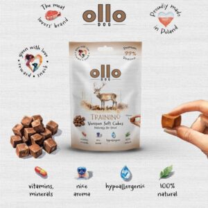 Przysmaki Ollo Air-Dried Training Venison Cubes, smaczki dla maltańczyka