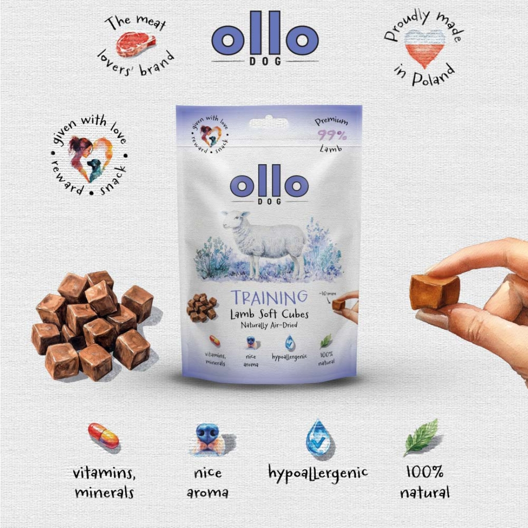 przysmaki ollo training lamb cubes, treningówki dla maltańczyka