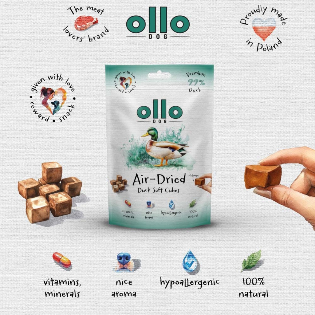 smaczki ollo air dried duck cubes, smaczki dla maltańczyka